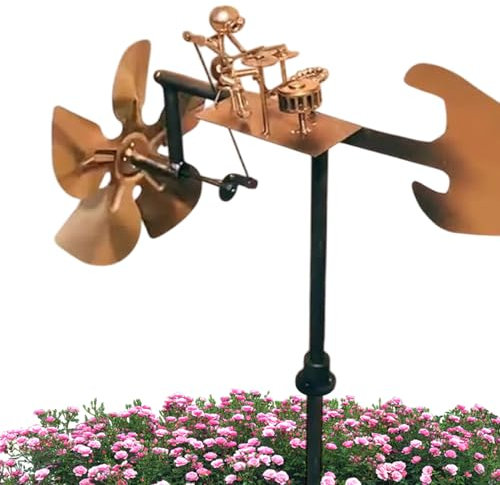Handmade Drummer Windmill, Metal Windmill Drummer Garden Decoration, Percussionist Music Figurines and Statues, Art Wind Spinners Weather Vane, Wind Power Decorative Drummer Ornament for Outdoor