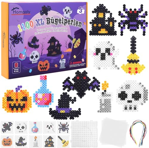 Homgaty cuentas grandes para planchar de 10 mm, 10 colores pastel XL, juego de perlas creativas para niños a partir de 3 años (Halloween)