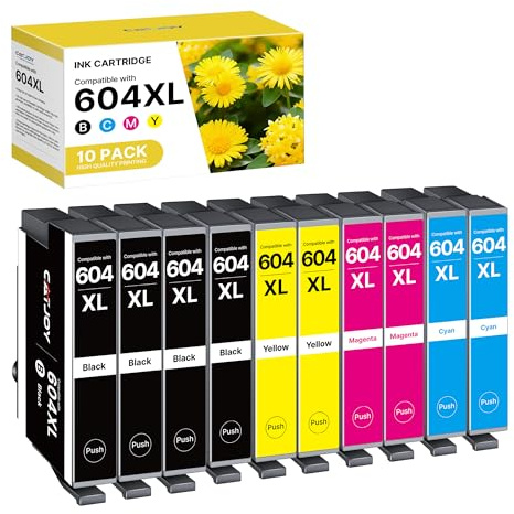 CATJOY 604XL Ink Cartridges for Epson 604 Ink Cartridges 604XL Multipack Ink Compatible with Epson XP 2200 Ink XP-3200 XP-4200 XP-2205 XP-4205 Workforce WF-2910 WF-2930(10 Pack)