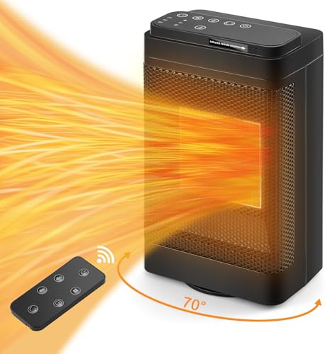 Aischens Stufetta Elettrica Basso Consumo 1500W con Telecomando, 3 Modalità, 70°Oscillazione, Stufetta Elettrica da Tavolo Portatile, Termoventilatore Elettrico Silenzioso Riscaldatore Elettrico Bagno