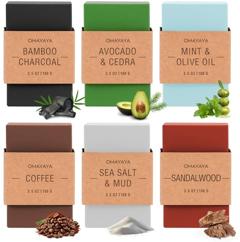 Jabón de ducha para hombres Jabón sólido en pastilla, 6 x 100 g Jabón de manos Gel de ducha sólido para hombres, set de regalo de jabones