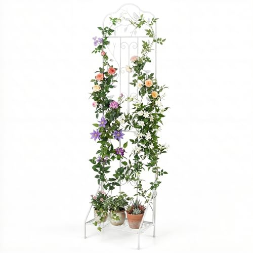HOMASIS Enrejado para trepadoras con estante extraíble, panel de rejilla de exterior para valla de metal, enrejado decorativo para plantas trepadoras, 50 x 189,5 cm (1, blanco)