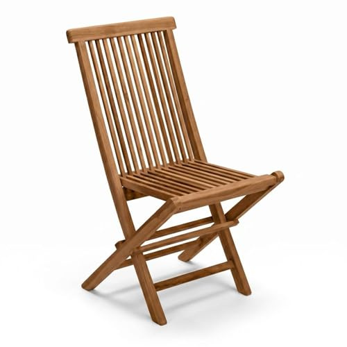 SAM Premium Klappstuhl Menorca, Teakholz massiv lackiert | Balkonstuhl, klappbarer Gartenstuhl ohne Armlehnen bis 150 kg, wetterfest für Garten Terrasse Balkon Outdoor, Unikat