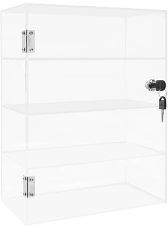 Vitrine verrouillable en acrylique transparent, 3/4 niveaux en acier inoxydable, avec serrure et 2 clés, coussinets antidérapants pour collection, bureau, comptoir de vente (trois étages)