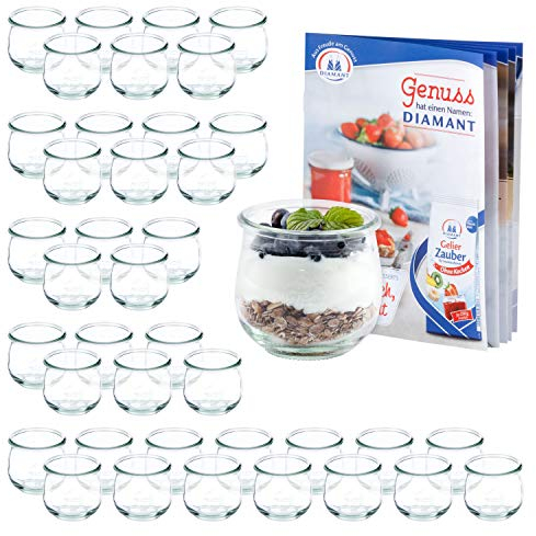 MamboCat 48er Set WECK-Tulpenglas 370 ml + Rezeptheft | Marmeladen-Gläschen klar | Ø 9 cm | Lebensmittel einkochen, aufbewahren & konservieren | Einweck-Zubehör