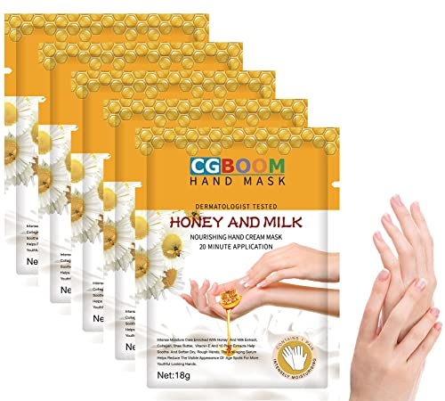 Lot de 5 masques hydratants et exfoliants pour les mains - Hydrate profondément la peau endommagée - Gants nourrissants pour la peau sèche et craquelée - Masque riche en lait de miel pour les mains