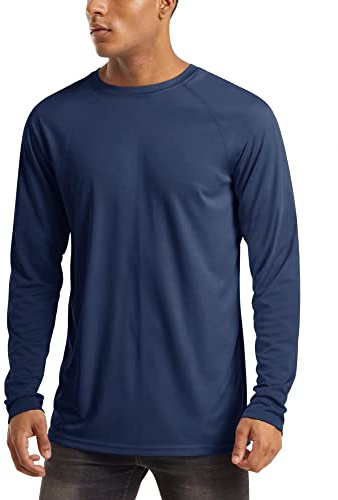 MAGCOMSEN Funktionsshirt Herren Langarm UV Shirt UPF 50+ Arbeitsshirt Atmungsaktiv Männer Sommer Wandershirt Outdoor Jogging Laufshirt für Sport Dunkelblau S