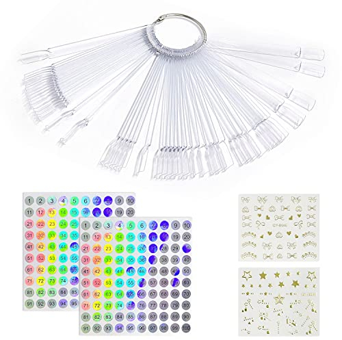 100 Pièces Nuancier Ongles avec Autocollants de Numéro pour Presentoir Ongles, Faux Ongles pour Presentoir Vernis, Accessoire Ongle