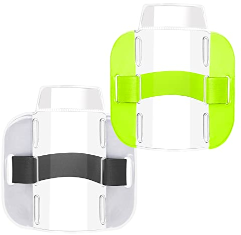 Vicloon Armband Ausweishalter, 2 Stück Arm Abzeichenhalter, Einstellbare Länge,Transparent und Gut Sichtbar, für Rettungspersonal, Lagerhaus, Sicherheitspersonal(Grün, Silber)
