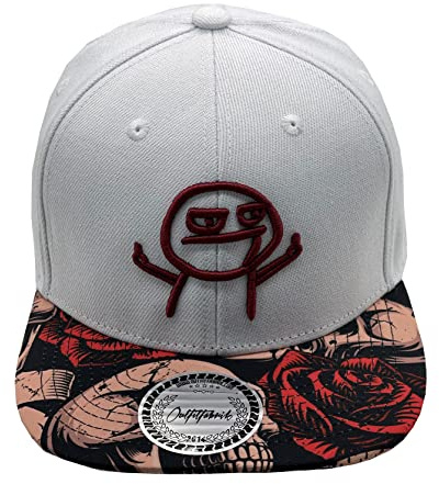 Outfitfabrik Snapback Cap Männchen in weiß mit Blumen-Skull-Schirm (Provokation, Statement) für Herren und Damen, One Size, verstellbar