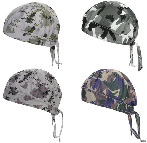 BLMHTWO 4 Pieces Bandana Skull Cycling Cap Adjustable Camouflage Cycling Bandana Headband Skull Cap for Men Breathable Quick-Drying Sun Protection Beanie Hat for Outdoor Sports (One Size, Polyester)