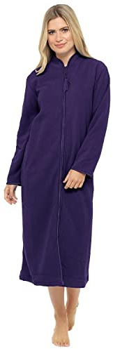 Lady Olga Ladies Soft Fleece Long Dressing Gown Sizes UK 10 to 28 Robe Zip Front Pockets (18/20, Purple)