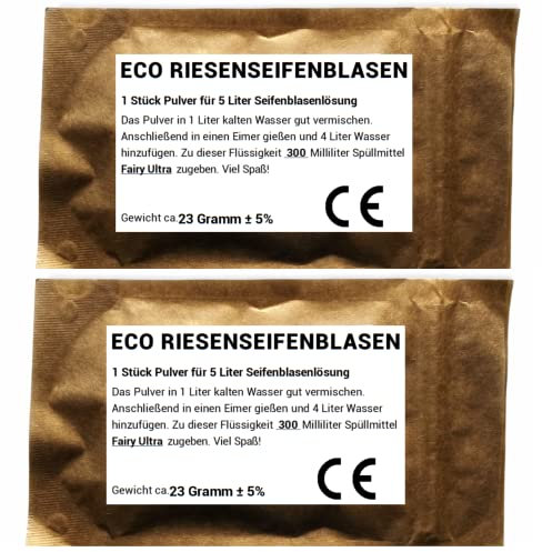 ECO Riesenseifenblasen Pulver 2 x 5 Liter Seifenblasenflüssigkeit für stabile und große Nachfüllflasche Seifenblasen für Kinder Kindergeburtstag Sommerfest Seifenblasenlösung Giant Bubbles
