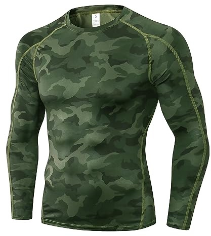 Sillictor Men's Camo Green L Base Layer Tops, UPF 50+ Sun Protection, Quick Dry, Muscle Support, Long Sleeve, Size L