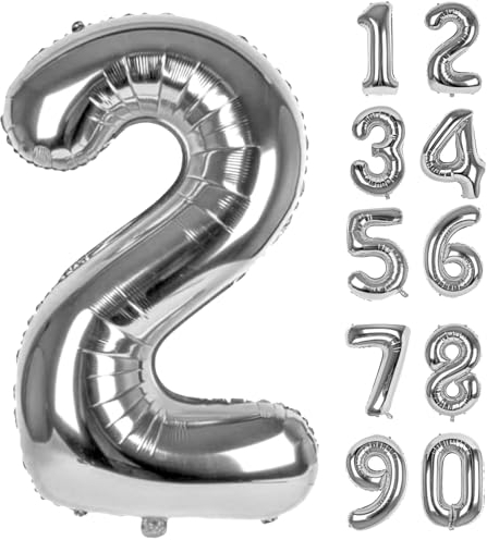 Zahlen Luftballons Geburtstag 2 Silber, Folienballon Riesen 82cm Helium Ballons Zahl Luftballon Zahlenluftballons Geburtstagsdeko Für Mädchen Junge Kindergeburtstag Babyparty Jubiläum Party Deko