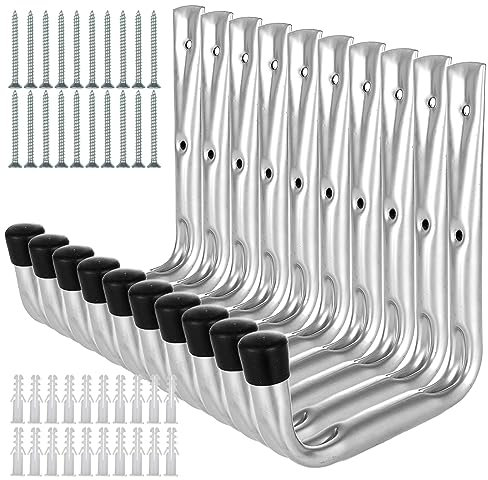 VIDETOL 10 Stück Wandhaken Schwerlast, 20 x 16 cm Wandhaken Garage, Silbrig Schwerlasthaken mit Nägeln und Expansionsrohr für Gartengeräten, Sportgeräten, Fahrrad