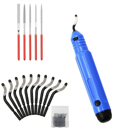 Entgrater Werkzeug, 360° Entgratwerkzeug, Universal Handentgrater mit 10 Stück Ersatzklingen und 5 Diamant-Feilen, für Aluminium Kupfer Kunststoffgrat, 3D Druck