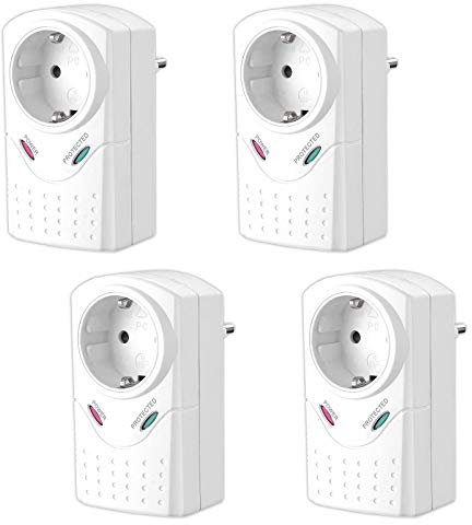 4X Steckdosenadapter Überspannungsschutz Max. 3380 Watt Mit Kindersicherung Blitzschutz Geräteschutz Steckdose