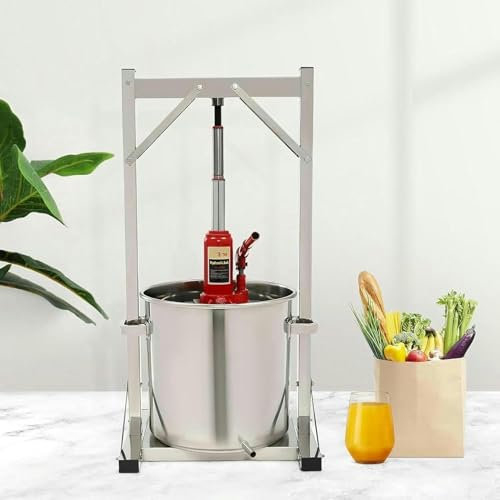 Pressoir à vin de fruits 22L Presse à cidre en acier inoxydable avec vérin hydraulique pour la fabrication de jus de pomme/vin/carotte/orange/baies/légumes, fournitures et équipements de fabrication~/