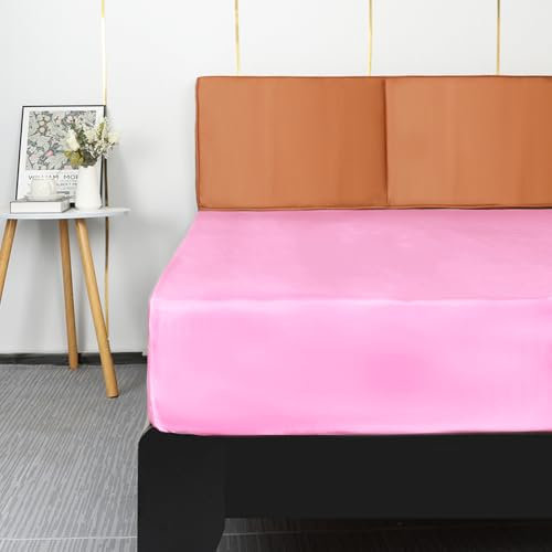 Lirex Satin Spannbettlaken 140x200cm, Seide Spannbetttuch Luxuriös und Seidig Glatt Weiche Microfaser Bettlaken für bis 35cm Matraze, Sakura Rosa