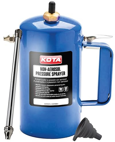 LAUCO Non Aerosol Pressure Sprayer - Refillable Pressurized Sprayer Bottle for Oil, Solvent, Degreasers, Lubricants - Rechargeable Steel Canister with Brass Nozzles, 32oz. (1, Blue)