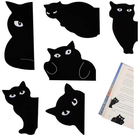 oruola 6 Stück Lesezeichen Katze,Magnetische Lesezeichen, Geschenk Katzenliebhaber, Niedliche Schwarze Katze Bookmarks Magnetisch für Kinder, Studenten, Lehrer, Buchliebhaber