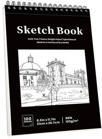 Carnet De Dessin A4, Papier À Dessin 100 G/M², 200 Pages / 100 Feuilles, Cahier De Dessin Spirale, Couverture Rigide, Bloc De Dessin Pour Illustration, Portrait Et Croquis (A4)