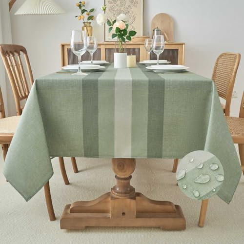 Kiatuniya Tovaglia Antimacchia 240 x 140 cm Verde Strisce Autunnale Moderna Rettangolare Lavabile Impermeabile Effetto Lino Tovaglie per Cucina Ristorante Giardino Esterno Feste