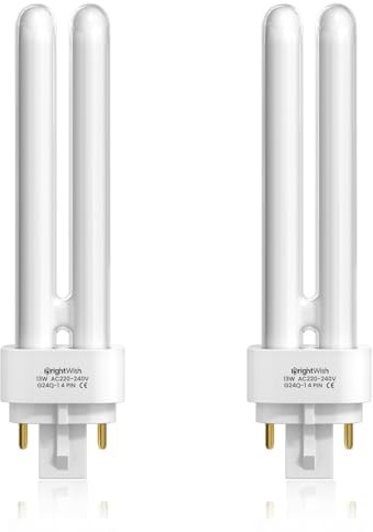 BrightWish 13W G24q-1 4 Pin Light Bulbs, Compact Fluorescent Lamp, CFL Light Bulb, Warm White 2700K, 2U Double Tube Energy Saving Lamp, Non-Dimmable, 850LM AC220V-240V, 2 Pack