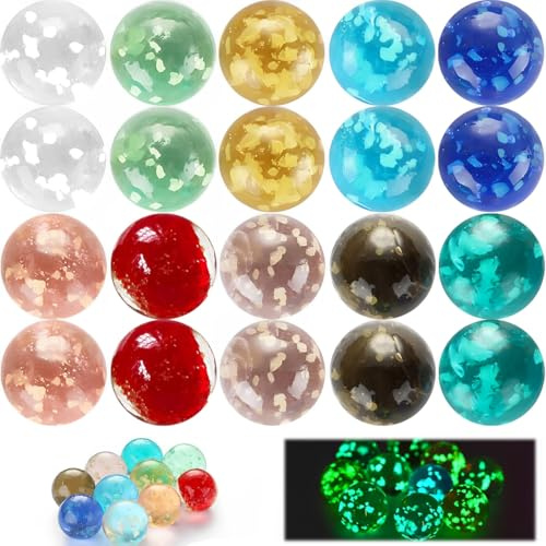 20 Billes Billes en Verre phosphorescentes, Pois Multicolores dans Une boîte en Plastique Transparente, pour Circuit de Billes, DIY et décoration