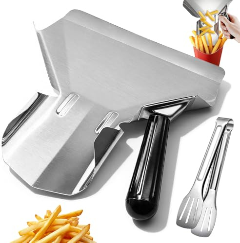 WZYTEU 2 st. pommes spade, 22,5 x 21 cm rostfritt stål pommes frites spade med 1 höger handtag, för hem kök snacks godis desserter med ett handtag och brödtång