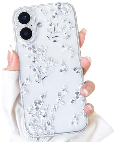 NITITOP Skal för iPhone 17 Sött Transparent Blomma Mönster Aestetiskt Blommig Design för Kvinnor Tjejer Klar Genomskinligt Mjukt TPU Stötsäker Skyddande Fodral - Vit | Sött blommigt blommigt tryck för kvinnor och flickor, mjuk TPU-silikon, med kameraskydd, stötsäkert fodral
