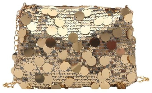 VPB Gold Clutch Sequins Evening Bag,Ladies Clutch Bag With Chain Stylish Gold Handbag for Parties,Wedding Handbag,Shiny Chain Shoulder Bag for Social Events Fashion Enthusiasts