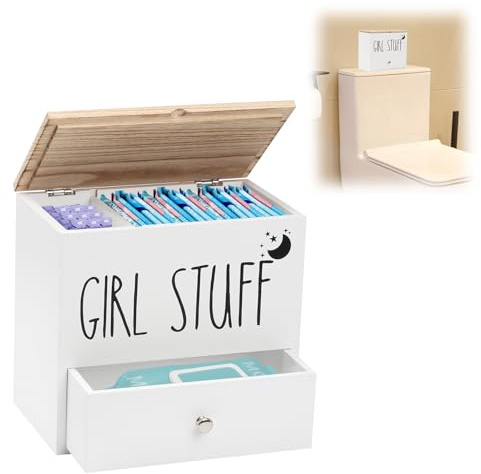 Ruaizel Bindor förvaring badrum, tamponger förvaringslåda 2 fack med lock och låda, tamponghållare för badrum, badrum arrangör tampong för flickor, kvinnor, damer (vit B)