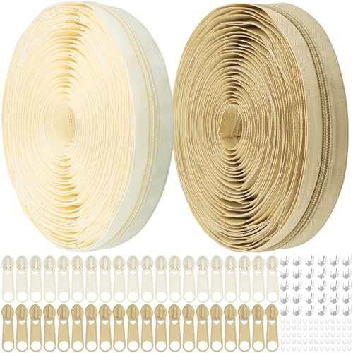 Cremallera sin fin con cremallera, 5 mm de nailon de 18 m, cremallera continua por metros y cremallera de metal para ropa, bolso, estuche, ropa de cama (beige y crema, #5)