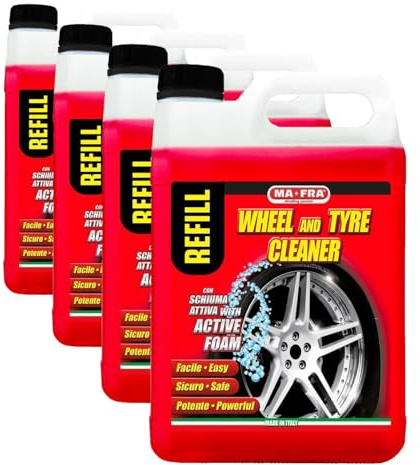 Mafra, Nettoyant Roues et Pneus, Nettoie et Dégraisse Les Pneus de Voiture, Idéal pour Rénover Les Roues et Les Pneus, Utilisable avec ou sans Mousse, Format 4500ml (Lot de 4)