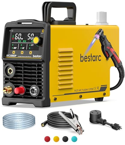 bestarc Pilot Arc Plasma Cutter, [LED Display][Air Sensor] 50A Plasma Cutter Machine 110/220V Dual Voltage, 1/2'' Clean Cut 3/4 Inch Max Cut, Post Flow Mesh, 2T/4T for Beginners DIY, Yellow