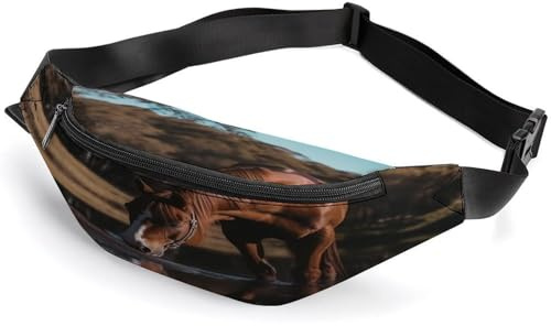 Fashion Belt Bag for Women And Men,The Horse Is Drinking Waterprinted Waterproof 300D Polyester Waist Pack Fanny Bag with Adjustable Strap