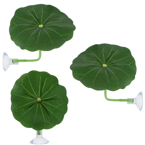 Xindojuz 3 Pack Betta Fish Tank Accessories, Plastic Betta Bed Leaf Pad Hammock for Fish Tank Decorations, Safe Soft Aquarium Decor Plants with Suction Cups for Shrimp, Small-Fish (65mm)