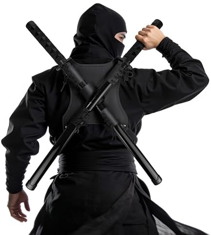 Udekit Set di spade Ninja in legno con fodero posteriore – Custodia per armi regolabile con due katane per costumi cosplay Halloween e Carnevale