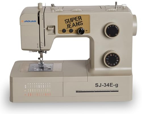 Jaguar SJ-34E | Heavy-Duty Sewing Machine | 34 Stitches | Electronic Features | Extension Table | Automatic Needle Threader | Drop-in Bobbin | Servo Motor | LED Light | Ideal for Thick Fabric (Grey)