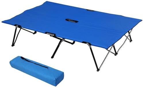 Outsunny Double Camping Bed Foldable Cot Sunbed w/Carry Bag Blue | Outdoor Patio Sleeping Bed, Super Light