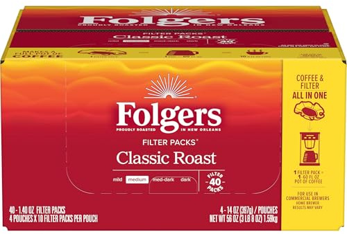 Folgers Classic Roast Medium Roast Ground Coffee, 40-1.4 Ounce Filter Packs