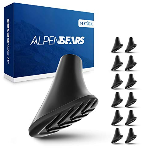 Alpen Bears Wanderstöcke Aufsätze [14 Stück] Profi Wanderstock Aufsatz Set für alle gängigen Wanderstöcke & Nordic-Walking Stöcke - Gummipuffer Pads für Trekkingstöcke - Asphalt - Kies & Gebirge