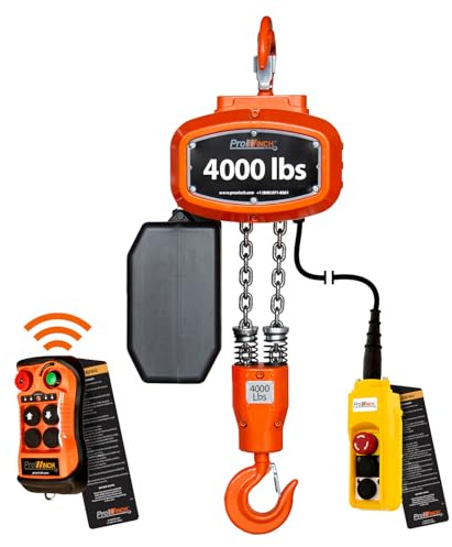 Prowinch Portable Electric Hoist 4000 lbs 1,8 Ton, Electric Chain Hoist with Wireless Remote Control, 20 ft Lifting Height, Single-Phase Dual Voltage 100-240V, G100 Chain, Overhead Crane, 1 Speed