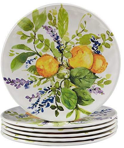 Certified International Lemon Zest Melamine 9 Salad/Dessert Plates, Multicolor, Medium, Set of 6