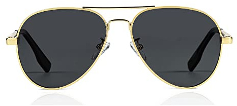 JOVAKIT Kids Small Polarized Aviator Sunglasses for Girls and Boys Age 4-16 (Gold/Grey)