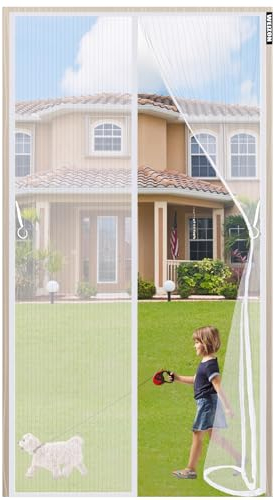 Porte Moustiquaire,130 x 210 cm Antimoustique avec Fermeture Aimantée Sans Perçage pour Porte de Balcon,Cave,de Terrasse - Blanc