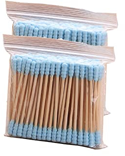 JIHUOO 200 hisopos de algodón de doble cabeza para limpieza de oídos, bastoncillos de algodón removedor de maquillaje, hisopos en espiral de algodón para cosméticos, color azul