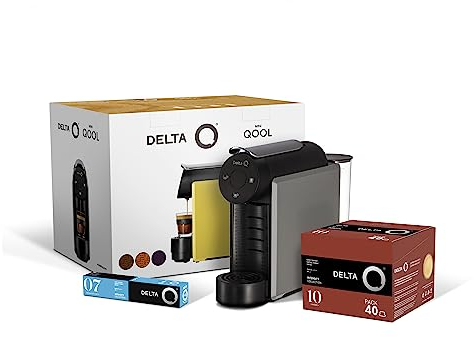 Delta Q MiniQool - Pack de cafetière à capsules automatique - Réservoir avec capacité de 7 capsules - Comprend 1 x 40 capsules de café Qalidus + 1 x 10 capsules de DeQafeinatus - Gris